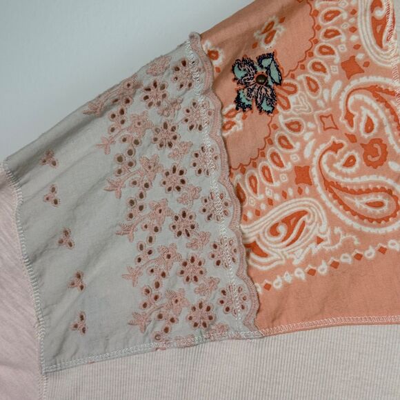 Free People We The Free Women's Feelin It Slouchy Patchwork Top Peach Medium - Picture 6 of 10